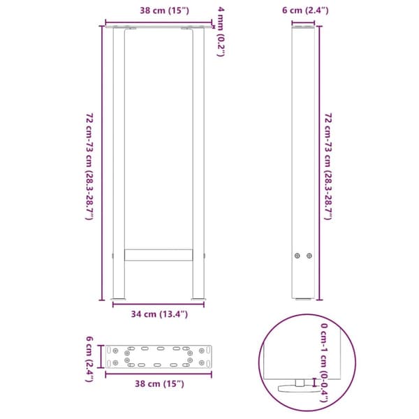 vidaXL Konsollbordben svart 2 stk 38 x (72-73) cm stål