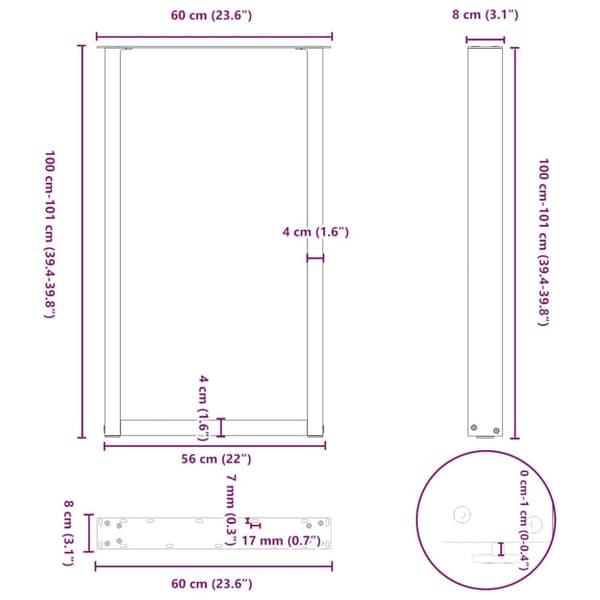 vidaXL Soffbordsben U-formade 2 st svart 60x(100-101) cm stål