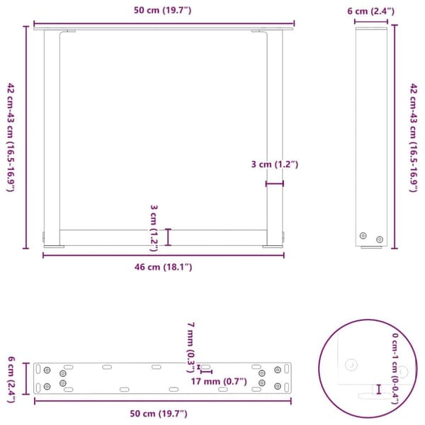 vidaXL Soffbordsben U-formade 2 st svart 50x(42-43) cm stål