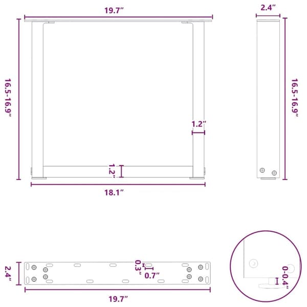 vidaXL Soffbordsben U-formade 2 st svart 50x(42-43) cm stål