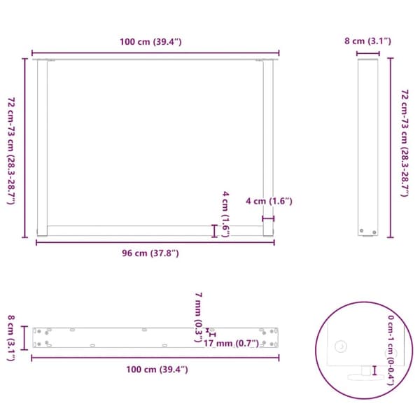vidaXL Soffbordsben U-formade 2 st vit 100x(72-73) cm stål