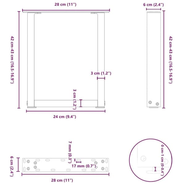 vidaXL Salongbordben U-formet 2 stk svart 28 x (42-43) cm stål