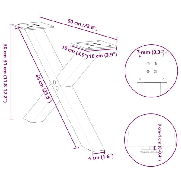 vidaXL sofabordben X-formet 2 stk 60x(30-31) cm stål sort