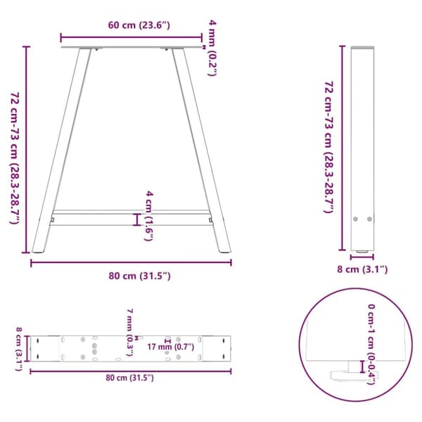 vidaXL sohvapöydän jalat A-muotoiset 2 kpl Valkoinen 80x(72-73) cm