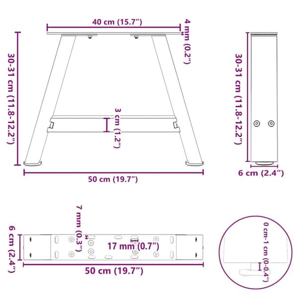 vidaXL Sohvapöydän jalat A-muotoiset 2 kpl valkoinen 50x(30-31) cm teräs