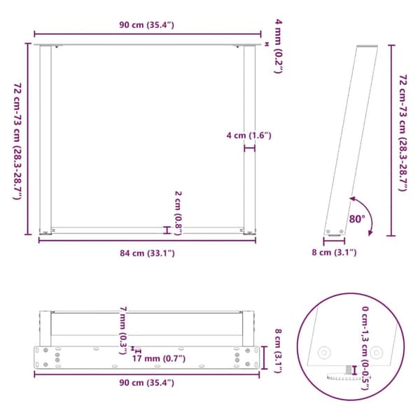 vidaXL Spisebordben U-formet 2 stk svart 90 x (72-73) cm stål