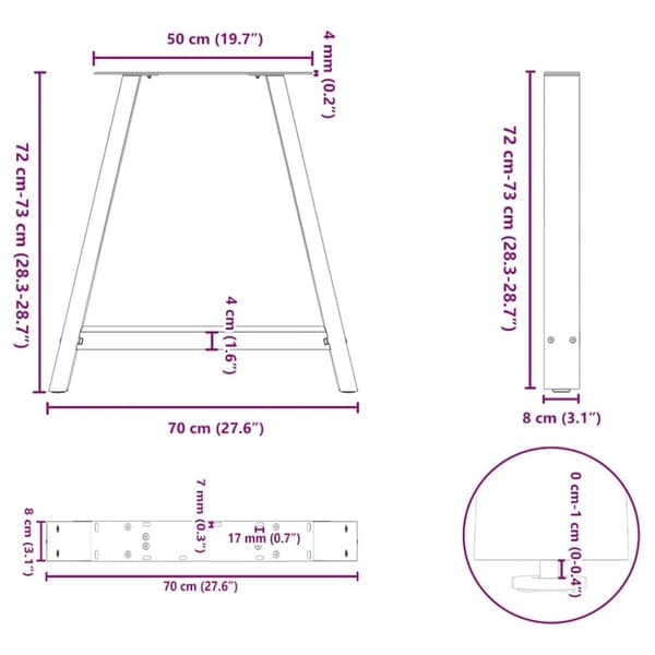 vidaXL Soffbordsben A-formade 2 st vit 70x(72-73) cm stål