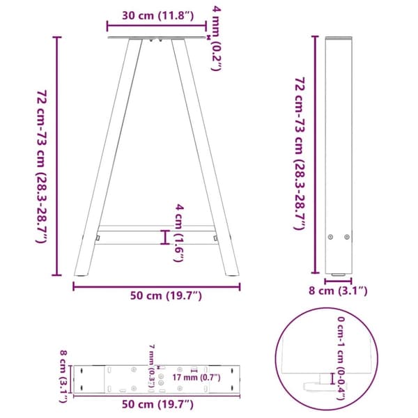 vidaXL Soffbordsben A-formade 2 st vit 50x(72-73) cm stål
