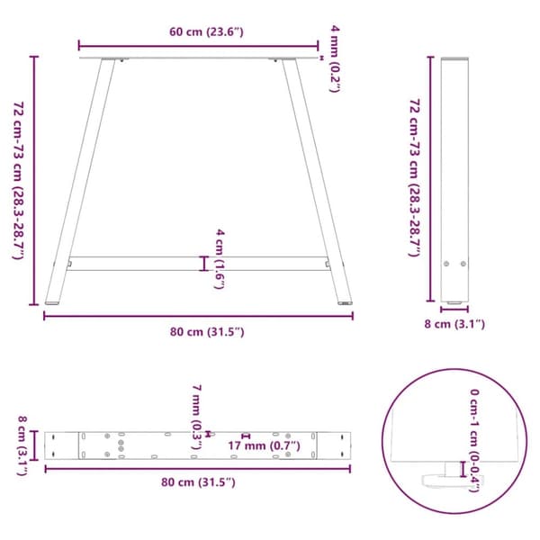 vidaXL sofabordben A-formet 2 stk 90x(72-73) cm stål hvid