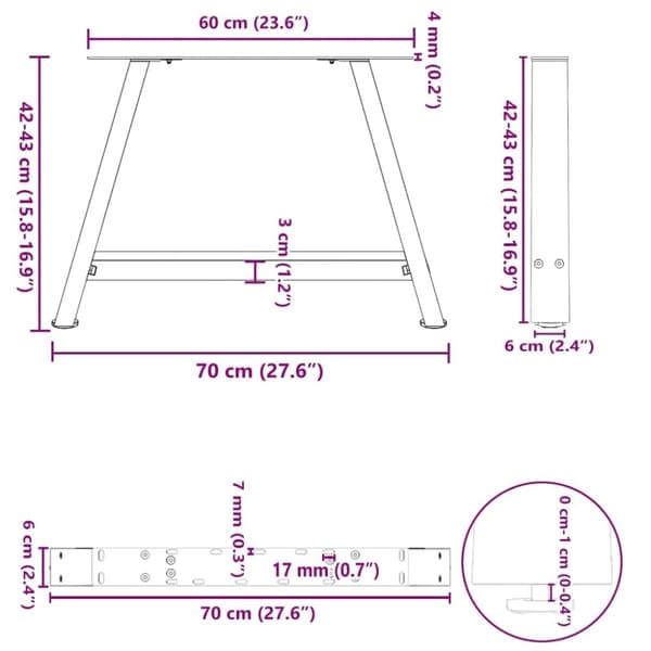 vidaXL Soffbordsben A-formade 2 st vit 70x(42-43) cm stål