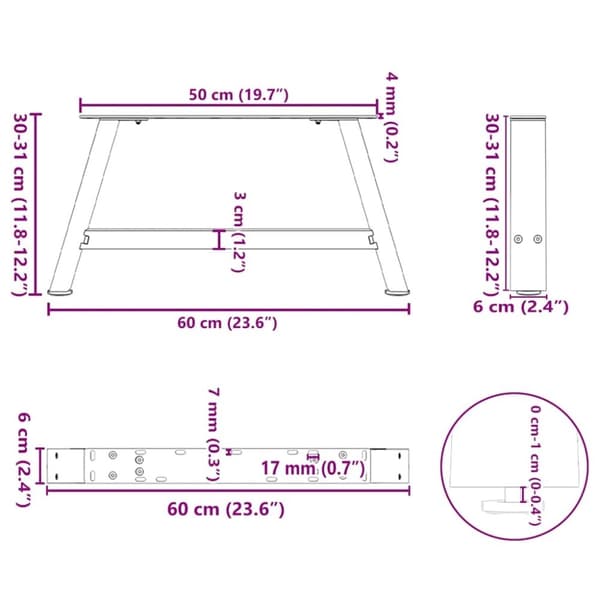 vidaXL Soffbordsben A-formade 2 st vit 60x(30-31) cm stål