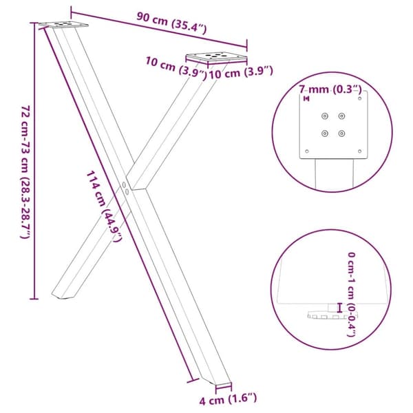 vidaXL Ruokapöydän jalat X-muotoiset 2 kpl antrasiitti 90x(72-73) cm teräs