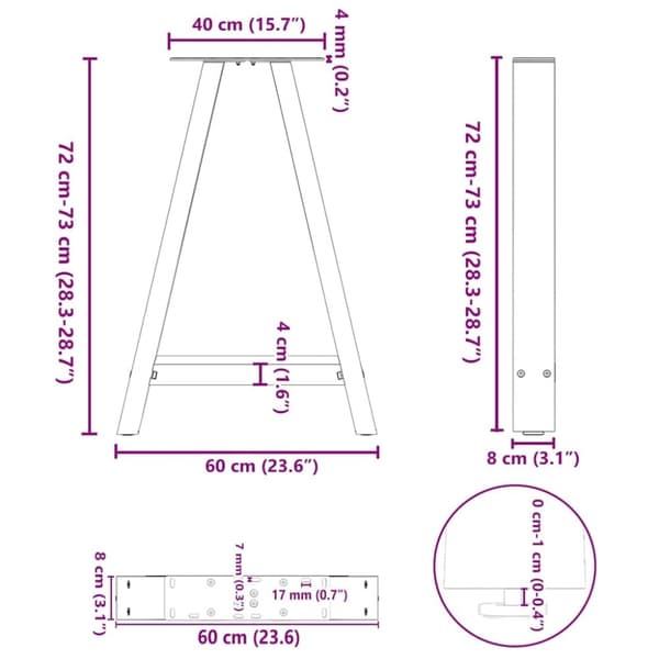 vidaXL sofabordben A-formet 2 stk 60x(72-73) cm stål hvid