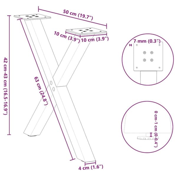 vidaXL Sohvapöydän jalat X-muotoiset 2 kpl valkoinen 50x(42-43) cm teräs