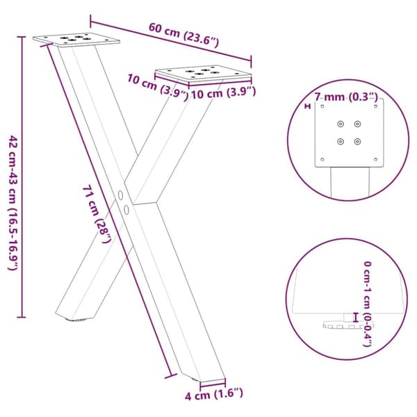 vidaXL sofabordben X-formet 2 stk 60x(42-43) cm stål hvid