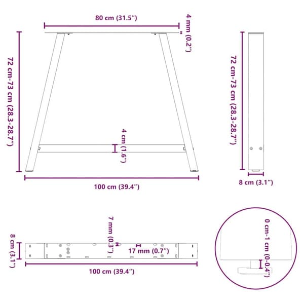 vidaXL Spisebordben A-formet 2 stk hvit 100x(72-73) cm stål