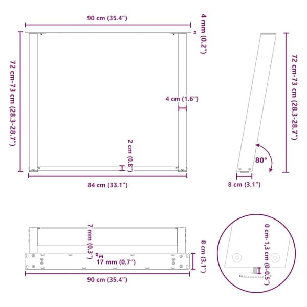 vidaXL Ruokapöydän jalat U-muotoiset 2 kpl valkoinen 90x(72-73) cm teräs