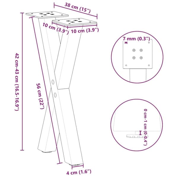 vidaXL Sohvapöydän jalat X-muotoiset 2 kpl Antrasiitti 38x(42-43) cm
