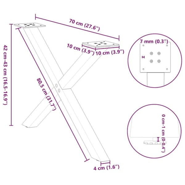 vidaXL Salongbordben X-formet 2 stk hvit 70x(42-43) cm stål