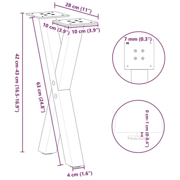 vidaXL Sohvapöydän jalat X-muotoiset 2 kpl Antrasiitti 28x(42-43) cm