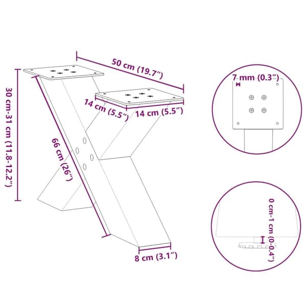 vidaXL Sohvapöydän jalat X-muotoiset 2 kpl Antrasiitti 50x(30-31) cm