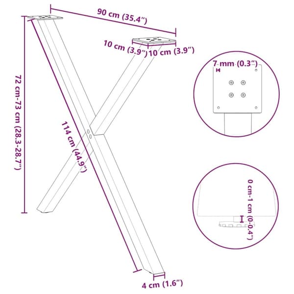 vidaXL Spisebordben X-formet 2 stk svart 90 x (72-73) cm stål