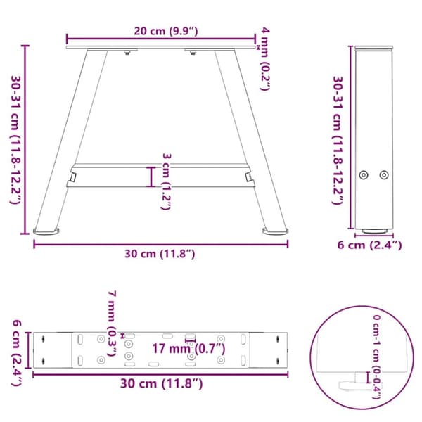 vidaXL Sohvapöydän jalat A-muotoiset 2 kpl valkoinen 30x(30-31) cm teräs