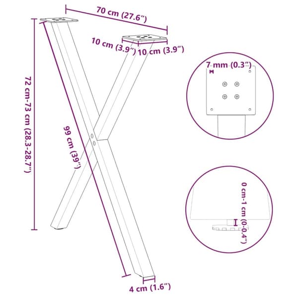 vidaXL Ruokapöydän jalat X-muotoiset 2 kpl Antrasiitti 70x(72-73) cm