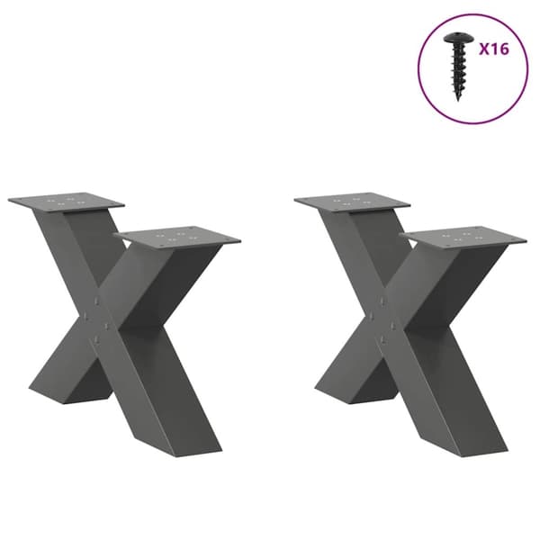 vidaXL Soffbordsben X-formade 2 st antracit 60x(30-31) cm stål