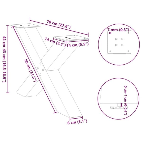 vidaXL Salongbordben X-formet 2 stk hvit 70 x (42-43) cm stål