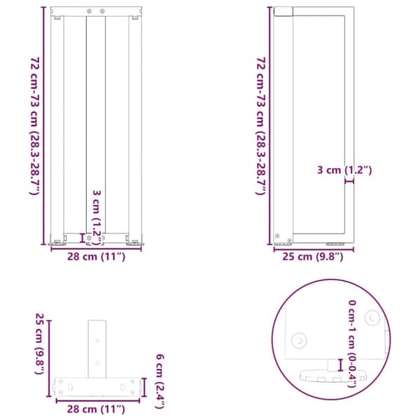 vidaXL Konsolbordsben T-formad 2 st vit 25x28x(72-73) cm stål