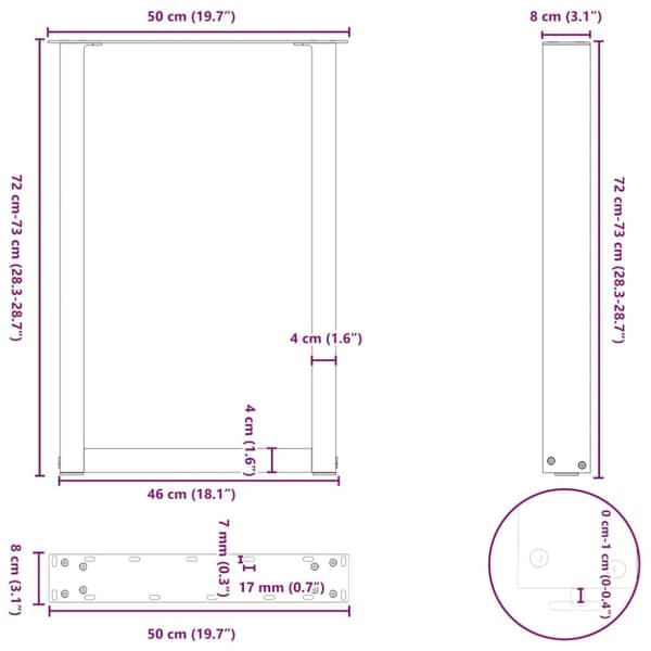 vidaXL ruokapöydän jalat U-muotoiset 2 kpl antrasiittia 50x(72-73) cm