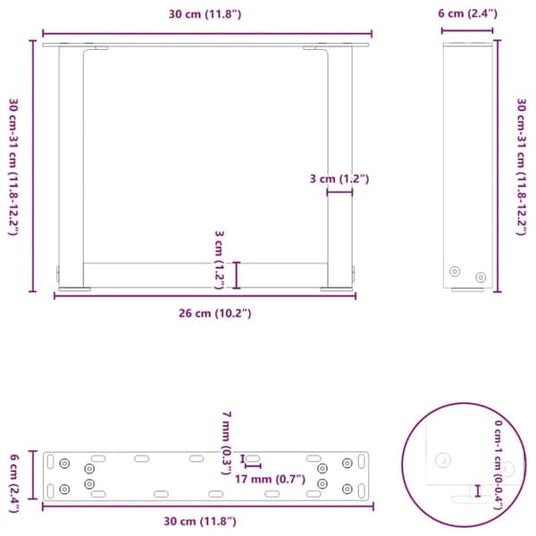 vidaXL Sohvapöydän jalat U-muotoiset 2 kpl valkoinen 30x(30-31) cm