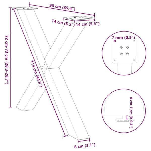 vidaXL Spisebordben X-formet 3 stk svart 90x(72-73) cm stål