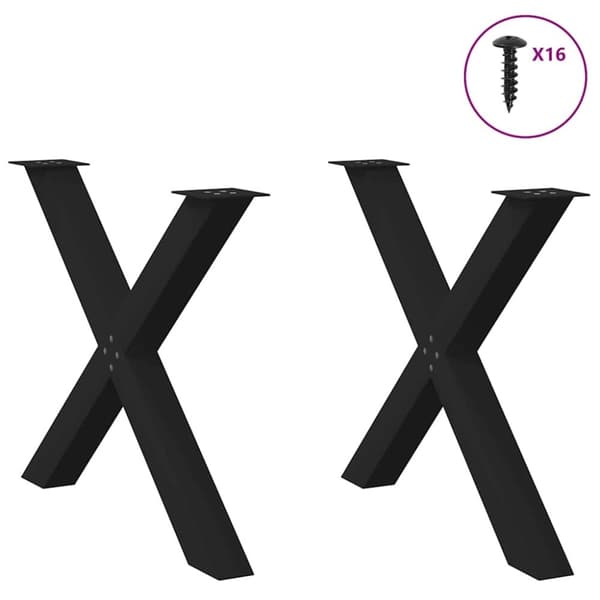 vidaXL Matbordsben X-formad 2 st svart 90x(72-73) cm stål
