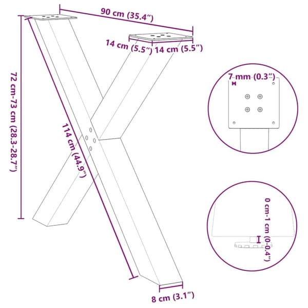 vidaXL Matbordsben X-formad 2 st svart 90x(72-73) cm stål