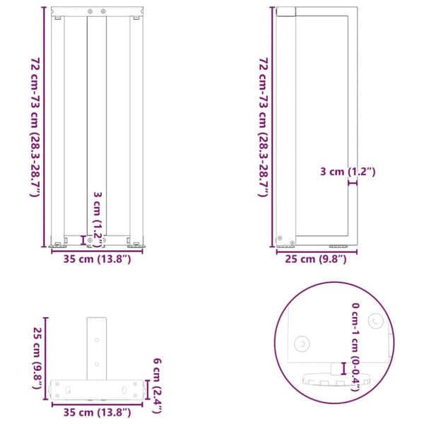 vidaXL Konsollbordben T-formet 2 stk hvit 38x25x(72-73) cm stål