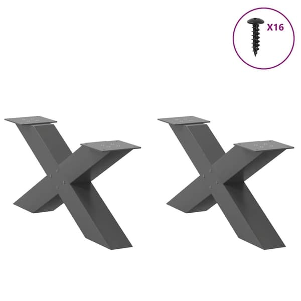vidaXL Salongbordben X-formet 2 stk antrasitt 70x(30-31) cm stål