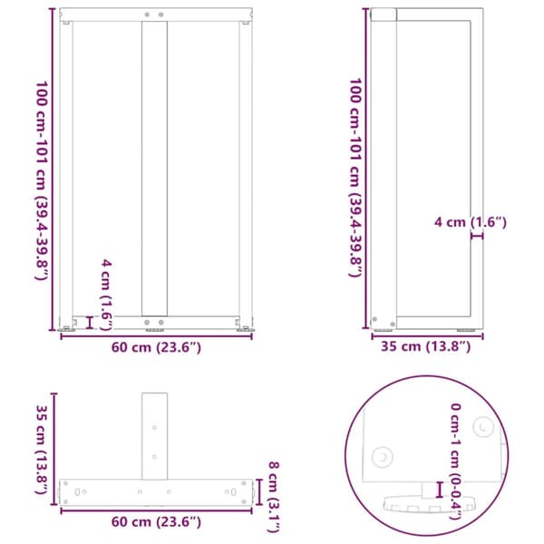 vidaXL Baaripöydän jalat T-muotoiset 2 kpl valkoinen 60x35x(100-101) cm teräs