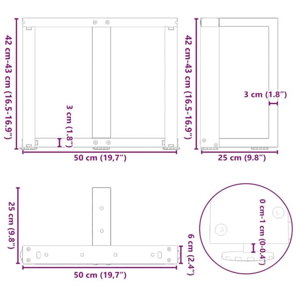vidaXL Sohvapöydän jalat T-muotoiset 2 kpl valkoinen 50x25x(42-43) cm teräs
