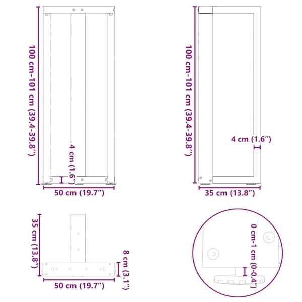 vidaXL Baaripöydän jalat T-muotoiset 2 kpl 50x35x(100-101) cm teräs