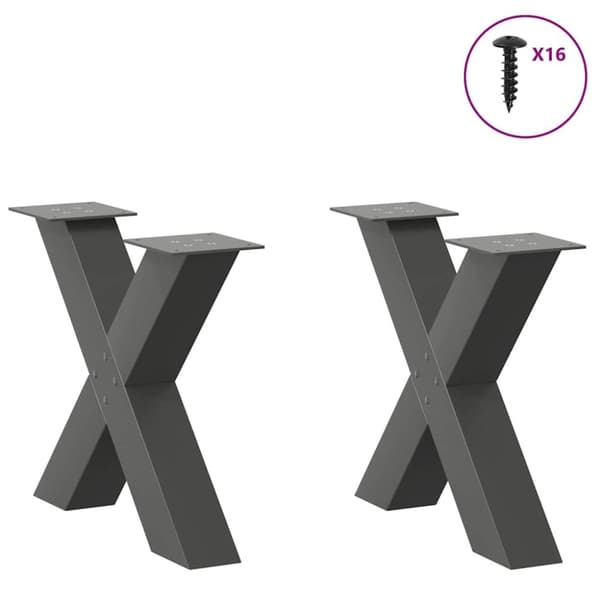 vidaXL Salongbordben X-formet 2 stk antrasitt 50x(42-43) cm stål