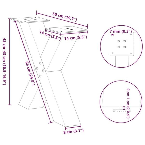 vidaXL Salongbordben X-formet 2 stk antrasitt 50x(42-43) cm stål