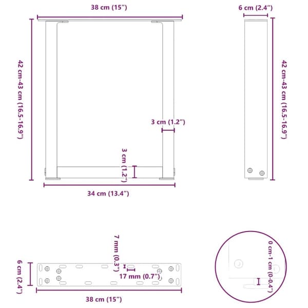 vidaXL sohvapöydän jalat U-muotoiset 2 kpl antrasiittia 38x(42-43) cm