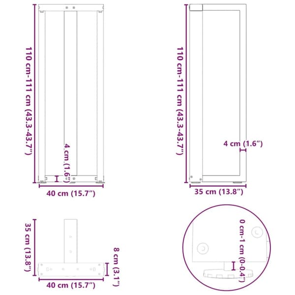 vidaXL Baaripöydän jalat T-muotoiset 2 kpl valkoinen 40x35x(110-111) cm teräs