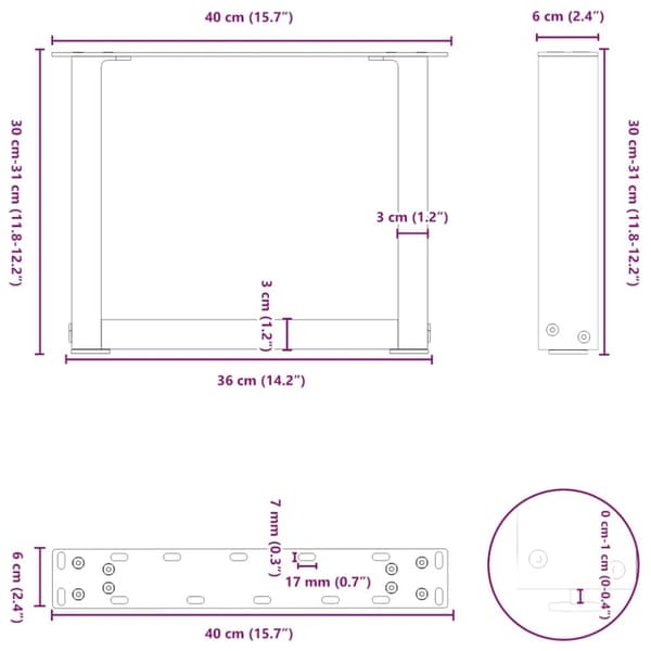 vidaXL sohvapöydän jalat U-muotoiset 2 kpl Valkoinen 40x(30-31) cm
