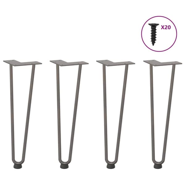 Hårnålsformade bordsben 4 st naturstål 42 cm massivt stål