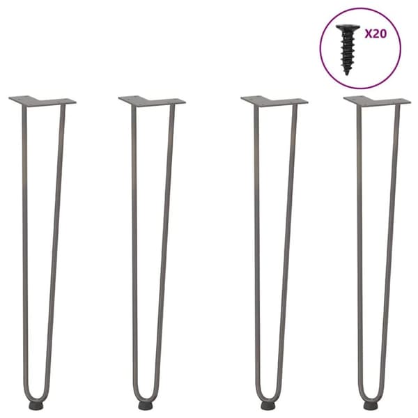 vidaXL Hårnålsformade bordsben 4 st naturstål 72 cm massivt stål
