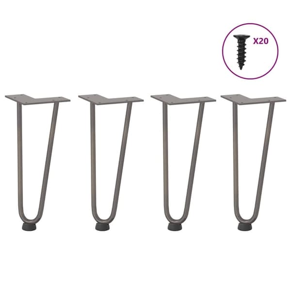 vidaXL Sohvapöydän hiusneulajalat 4 kpl luonnonteräs 30 cm täysteräs