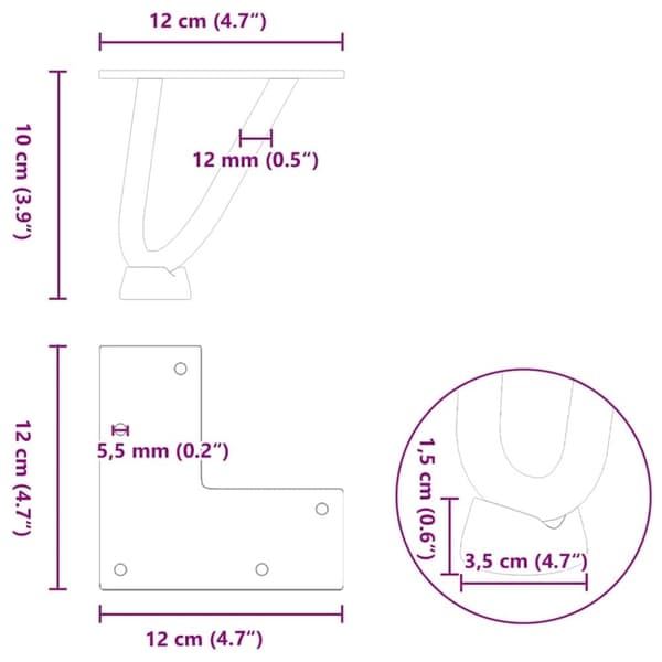 vidaXL Hårnålsformade bordsben 4 st naturstål 10 cm massivt stål